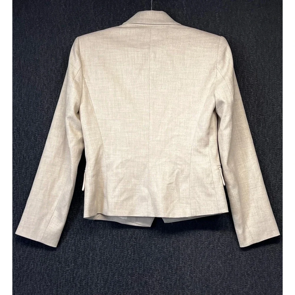 Zara Womens Double Breasted Textured Blazer Oatmeal Beige Silver Buttons Size S